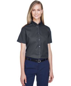 Core 365 Ladies' Optimum Short-Sleeve Twill Shirt #78194 Carbon Front