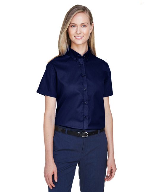 Core 365 Ladies' Optimum Short-Sleeve Twill Shirt #78194 Navy