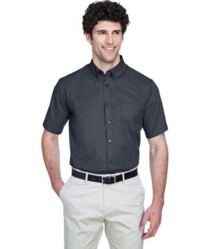 Core 365 Men's Optimum Short-Sleeve Twill Shirt #88194 Carbon Front