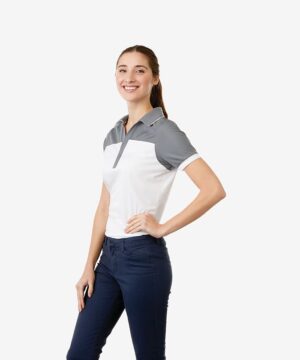 Trimark Women's MACK Short Sleeve Polo #TM96308 Grey / White Side