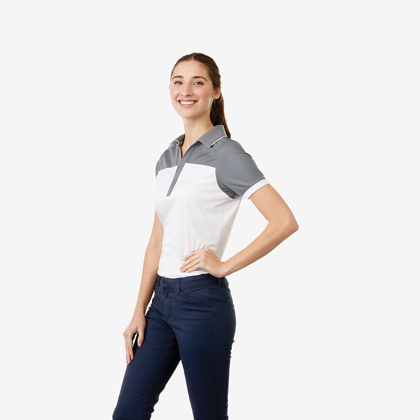 Trimark Women's MACK Short Sleeve Polo #TM96308 Grey / White Side