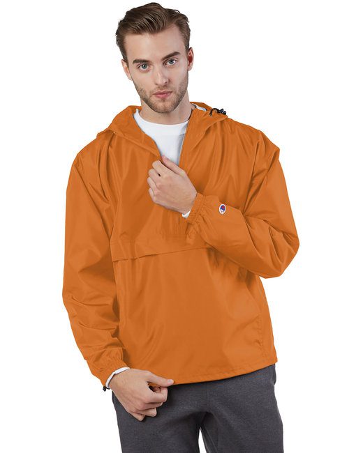 Champion Adult Packable Anorak 1/4 Zip Jacket #CO200 Orange