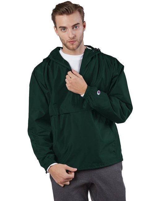 Champion Adult Packable Anorak 1/4 Zip Jacket #CO200 Dark Green