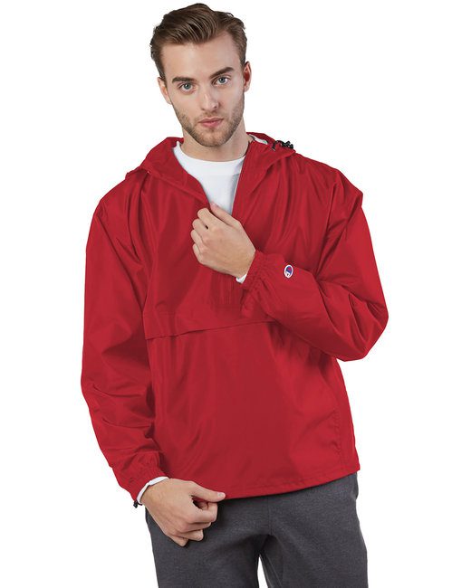 Champion Adult Packable Anorak 1/4 Zip Jacket #CO200 Red