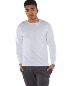 Champion Adult Long-Sleeve Ringspun T-Shirt #CP15 White Front