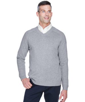 Devon & Jones Men's V-Neck Sweater #D475 Heather Grey Front