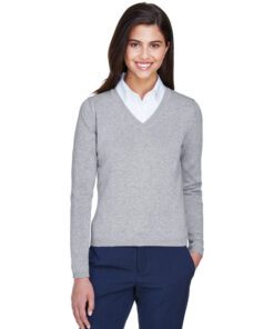 Devon & Jones Ladies' V-Neck Sweater #D475W Heather Grey Front