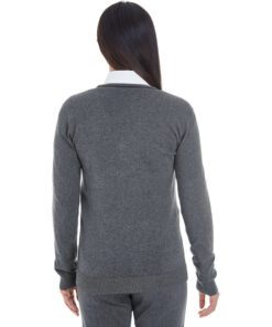 Devon & Jones Ladies' Manchester Fully-Fashioned Full-Zip Cardigan Sweater #DG478W Dark Grey Heather / Black Back