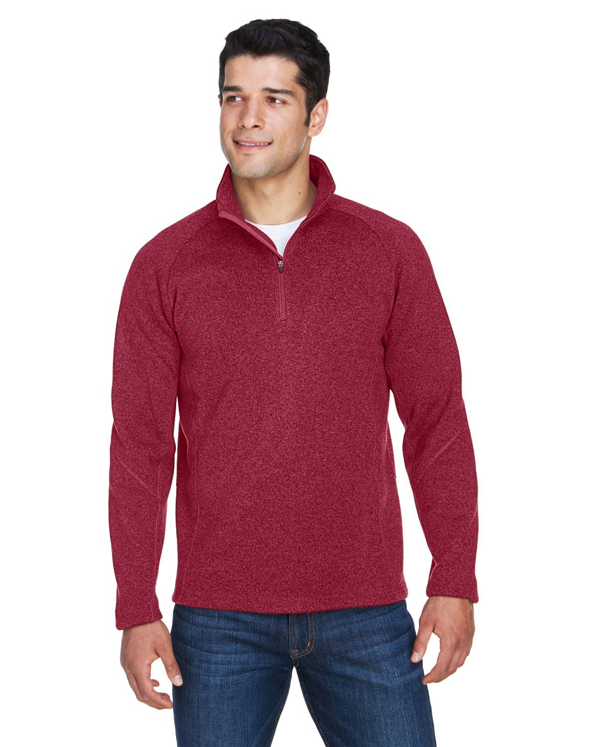 Devon & Jones Adult Bristol Sweater Fleece Quarter-Zip #DG792 Red Heather