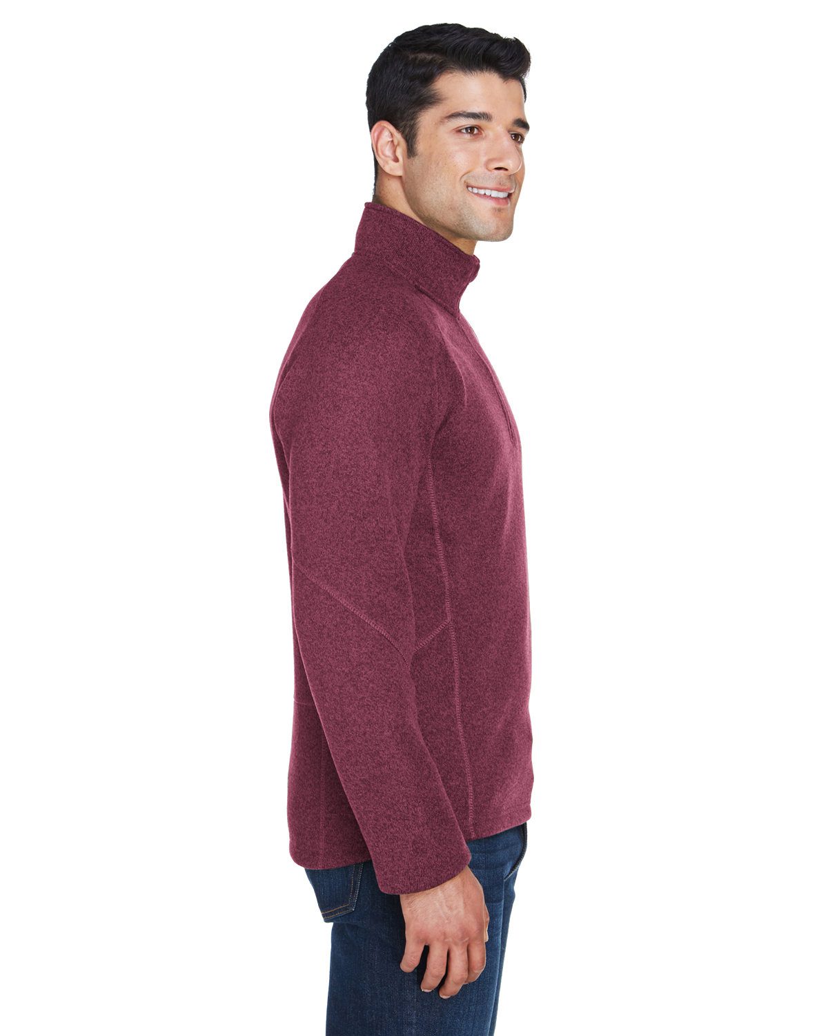 Devon & Jones Adult Bristol Sweater Fleece Quarter-Zip #DG792 Burgundy Heather Side