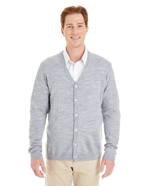 Harriton Men's Pilbloc™ V-Neck Button Cardigan Sweater #M425 Heather Grey