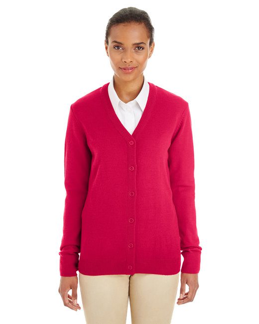 Harriton Ladies' Pilbloc™ V-Neck Button Cardigan Sweater #M425W Red