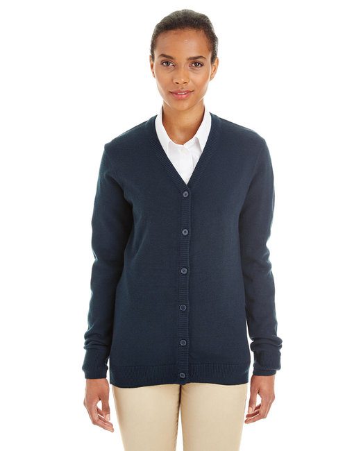 Harriton Ladies' Pilbloc™ V-Neck Button Cardigan Sweater #M425W Navy