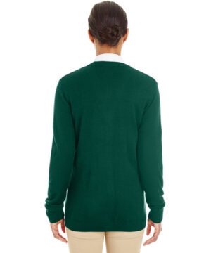 Harriton Ladies' Pilbloc™ V-Neck Button Cardigan Sweater #M425W Hunter Green Back
