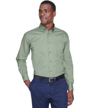 Harriton Men's Easy Blend™ Long-Sleeve Twill Shirt #M500 Dill Front