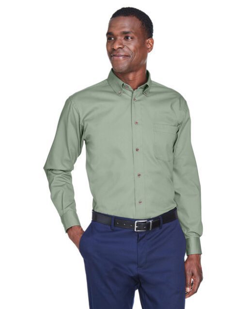 Harriton Men's Easy Blend™ Long-Sleeve Twill Shirt #M500 Dill Front