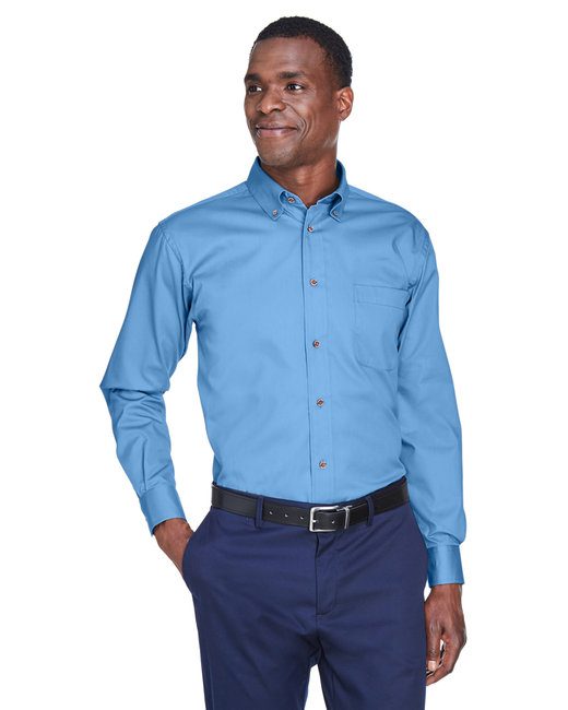 Harriton Men's Easy Blend™ Long-Sleeve Twill Shirt #M500 Light College Blue