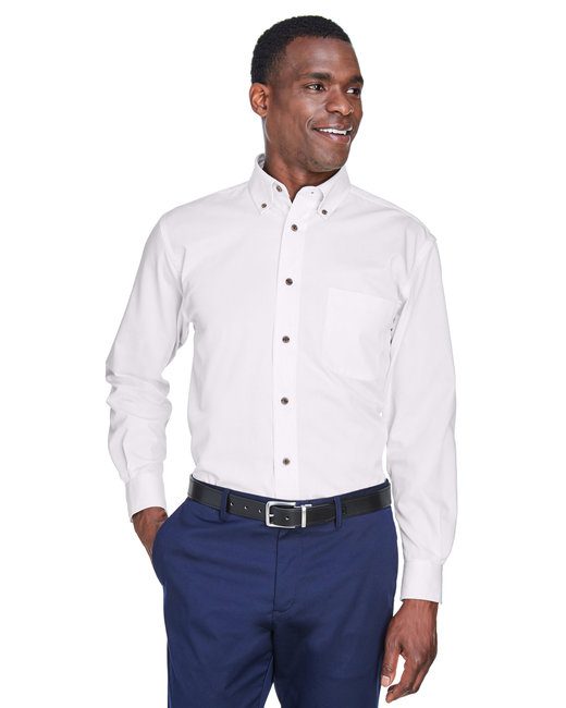Harriton Men's Easy Blend™ Long-Sleeve Twill Shirt #M500 White