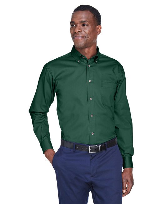 Harriton Men's Easy Blend™ Long-Sleeve Twill Shirt #M500 Hunter Green