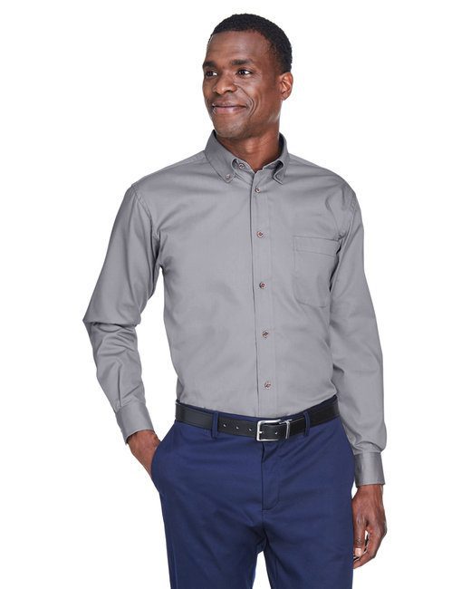 Harriton Men's Easy Blend™ Long-Sleeve Twill Shirt #M500 Dark Grey