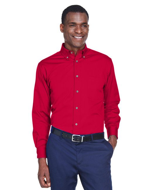 Harriton Men's Easy Blend™ Long-Sleeve Twill Shirt #M500 Red