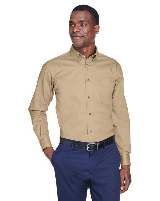Harriton Men's Easy Blend™ Long-Sleeve Twill Shirt #M500 Khaki