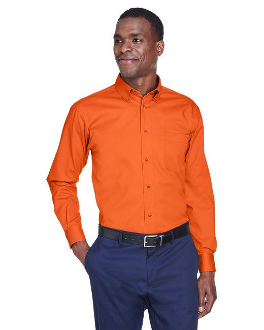 Harriton Men's Easy Blend™ Long-Sleeve Twill Shirt #M500 Orange
