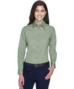Harriton Ladies' Easy Blend™ Long-Sleeve Twill Shirt with Stain-Release #M500W Dill Front