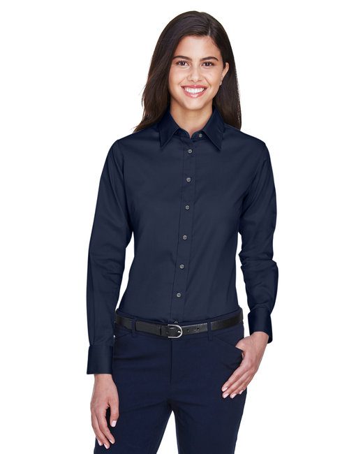 Harriton Ladies' Easy Blend™ Long-Sleeve Twill Shirt with Stain-Release #M500W Navy