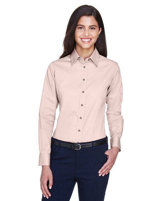 Harriton Ladies' Easy Blend™ Long-Sleeve Twill Shirt with Stain-Release #M500W Blush