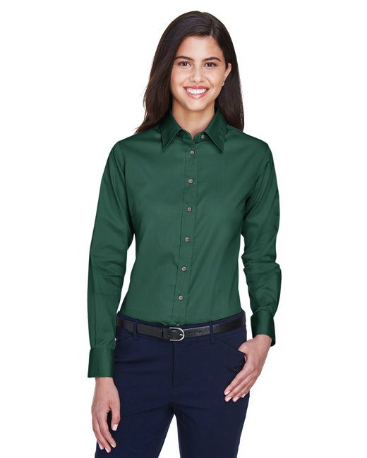 Harriton Ladies' Easy Blend™ Long-Sleeve Twill Shirt with Stain-Release #M500W Hunter Green