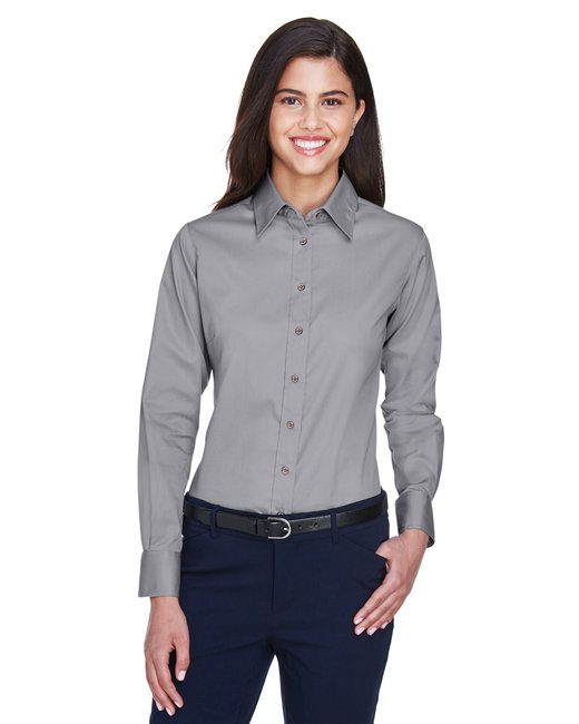 Harriton Ladies' Easy Blend™ Long-Sleeve Twill Shirt with Stain-Release #M500W Dark Grey
