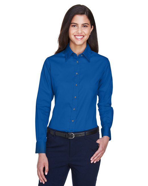 Harriton Ladies' Easy Blend™ Long-Sleeve Twill Shirt with Stain-Release #M500W French Blue
