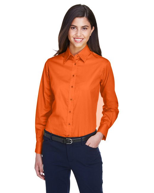 Harriton Ladies' Easy Blend™ Long-Sleeve Twill Shirt with Stain-Release #M500W Orange