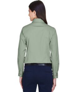 Harriton Ladies' Easy Blend™ Long-Sleeve Twill Shirt with Stain-Release #M500W Dill Back