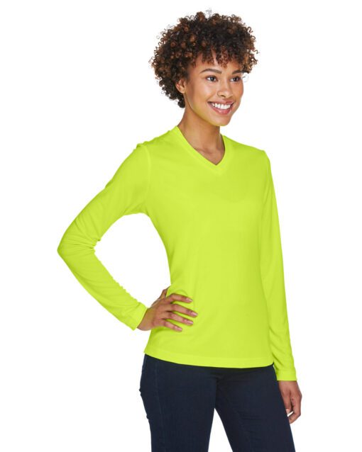 Team 365 Ladies' Zone Performance Long-Sleeve T-Shirt #TT11WL Safety Yellow Front