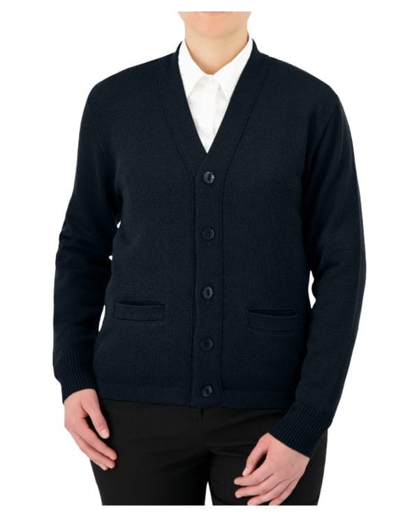 Cobmex V-Neck Long Sleeve Button Front Cardigan with Pockets and Hemmed Waistband #4018 Navy