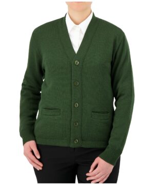 Cobmex V-Neck Long Sleeve Button Front Cardigan with Pockets and Hemmed Waistband #4018 O.D. Green Front
