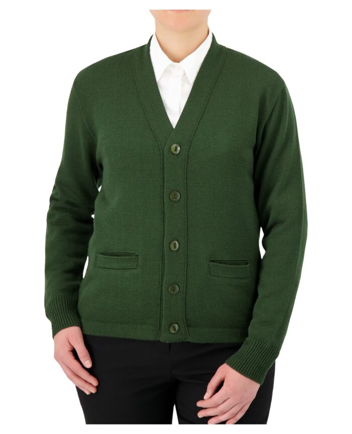 Cobmex V-Neck Long Sleeve Button Front Cardigan with Pockets and Hemmed Waistband #4018 O.D. Green Front