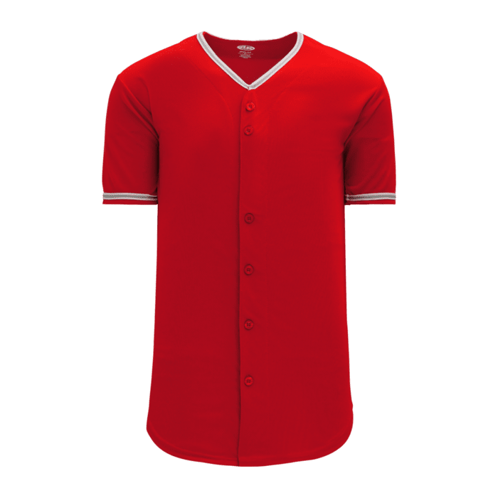 ATHLETIC KNIT FULL BUTTON BASEBALL JERSEY #BA5500 Red / White / Grey Front