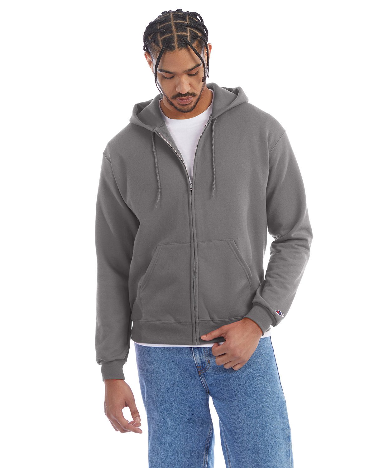 Champion Adult Powerblend® Full-Zip Hooded Sweatshirt #S800 Stone Grey