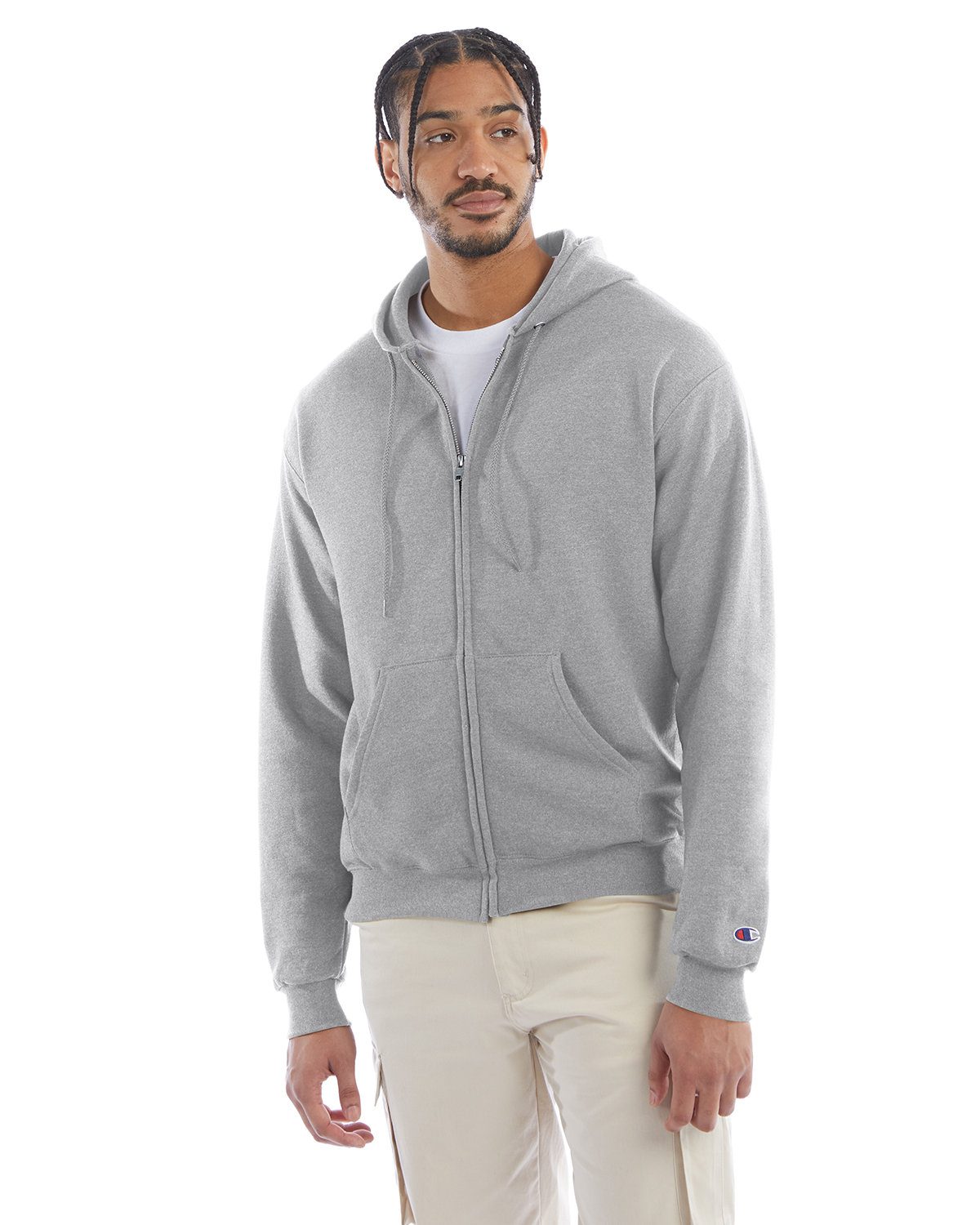 Champion Adult Powerblend® Full-Zip Hooded Sweatshirt #S800 Light Steel