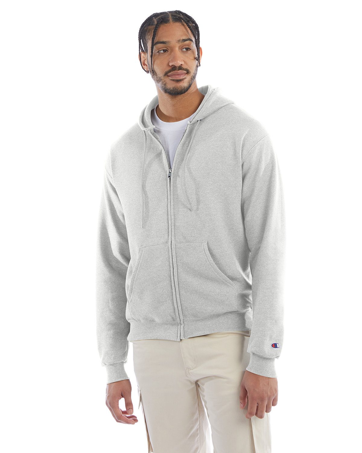 Champion Adult Powerblend® Full-Zip Hooded Sweatshirt #S800 Ash Grey