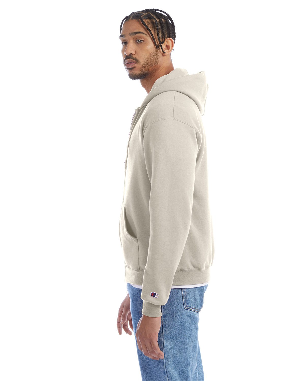 Champion Adult Powerblend® Full-Zip Hooded Sweatshirt #S800 Sand Side