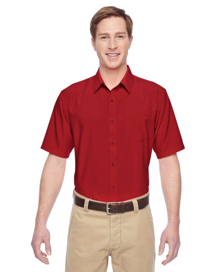 Harriton Men's Paradise Short-Sleeve Performance Shirt #M610S Red Front