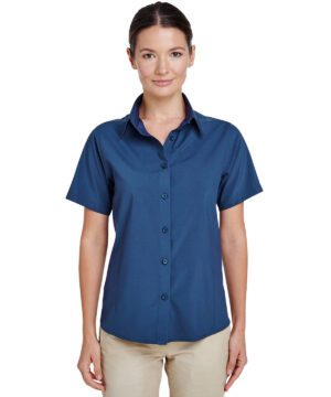 Harriton Ladies' Paradise Short-Sleeve Performance Shirt #M610SW Imperial Blue Front