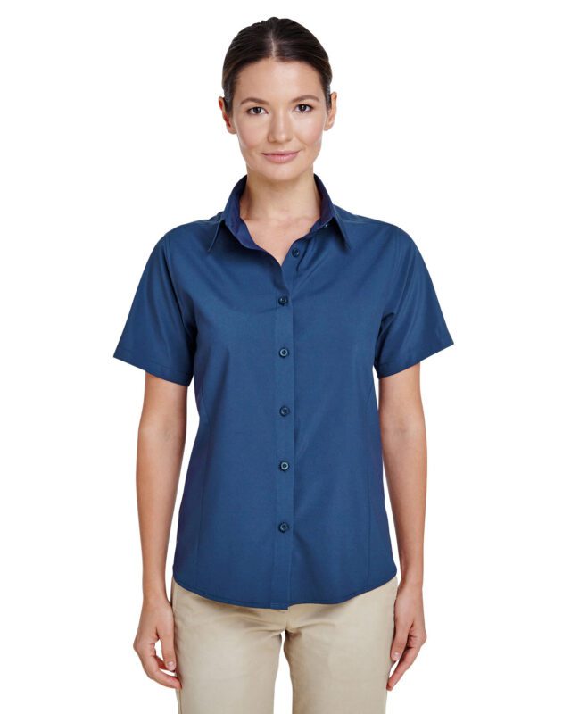 Harriton Ladies' Paradise Short-Sleeve Performance Shirt #M610SW Imperial Blue Front