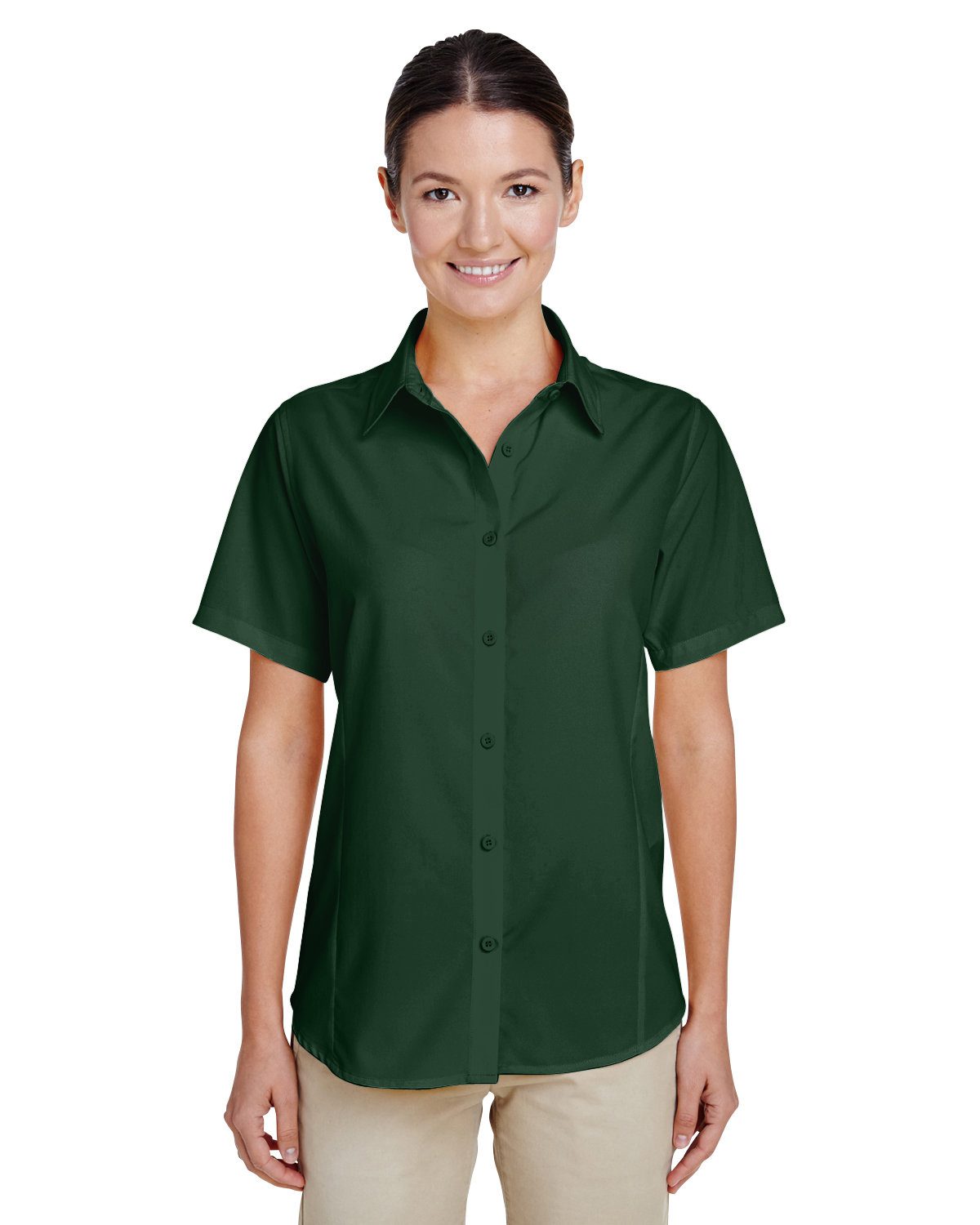 Harriton Ladies' Paradise Short-Sleeve Performance Shirt #M610SW Forest Green