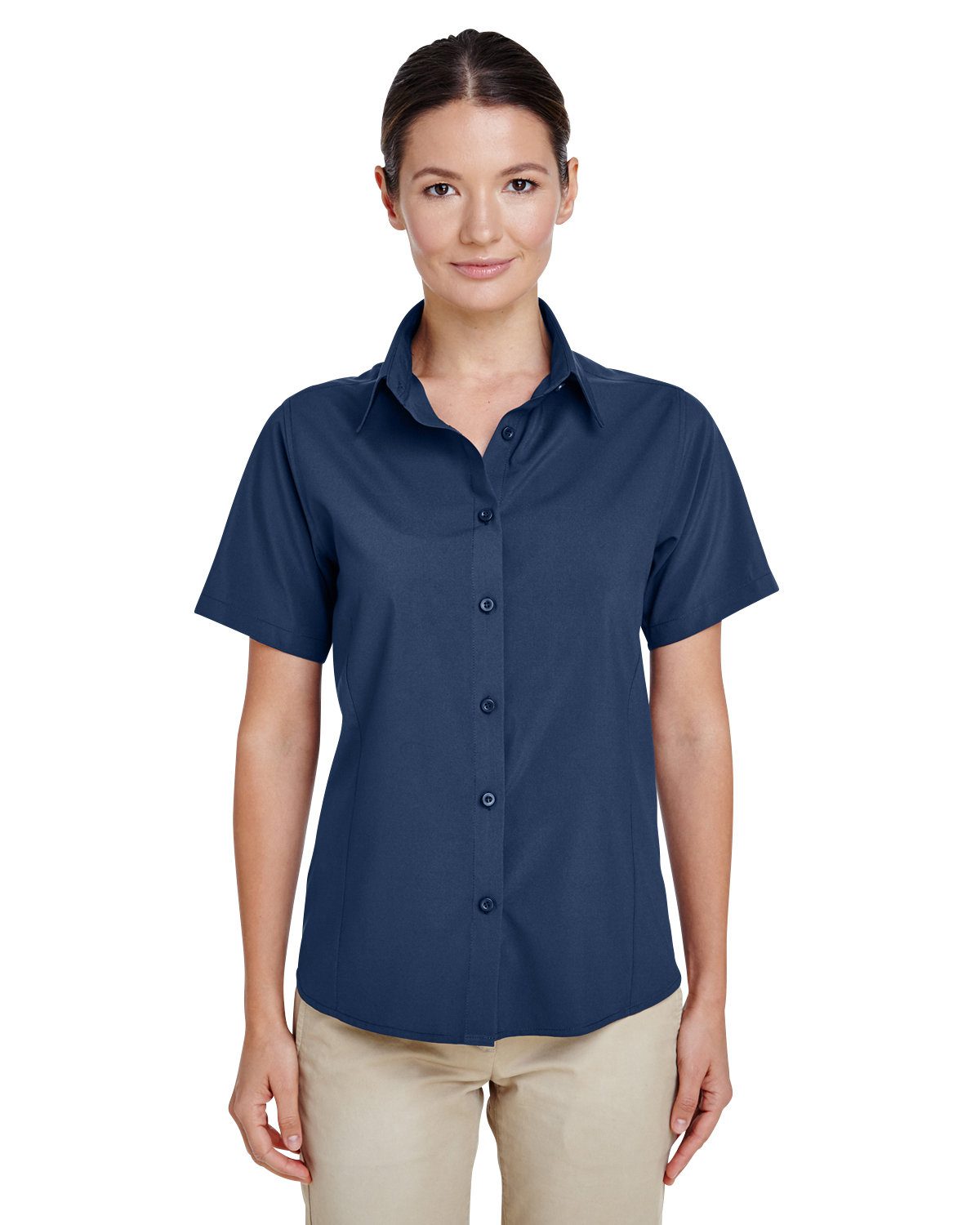 Harriton Ladies' Paradise Short-Sleeve Performance Shirt #M610SW Navy